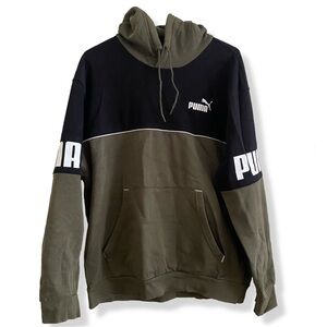 PUMA Men's Black and Olive Hoodie
